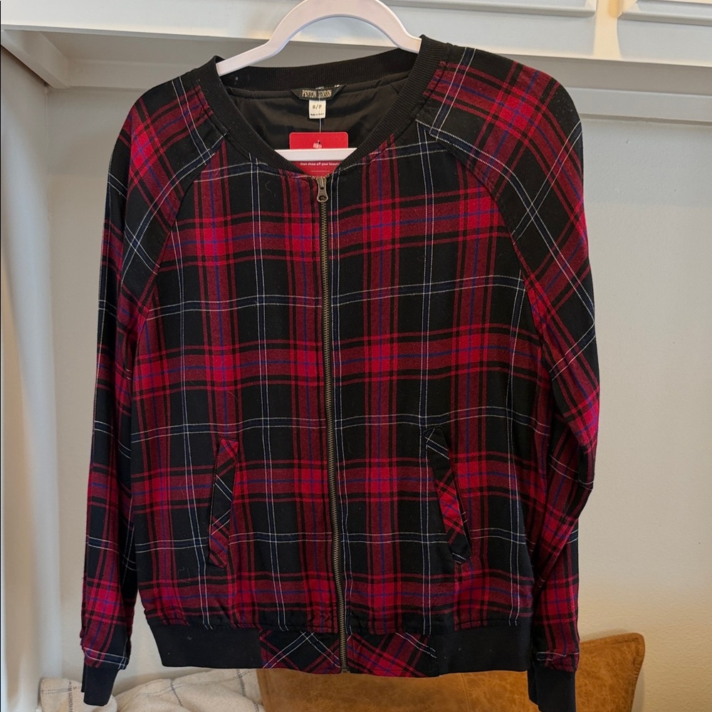 Plaid Zip-Up Jacket in Red and Black